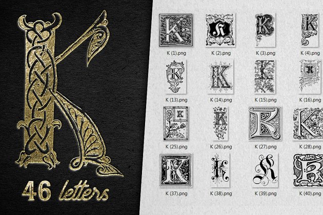 复古字母K装饰字母表 Vintage Letter K Decorative Alphabet