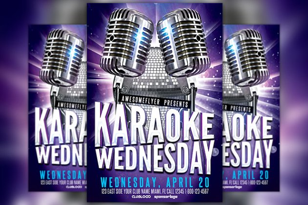 卡拉ok派对宣传单模板 Karaoke Party Flyer Template