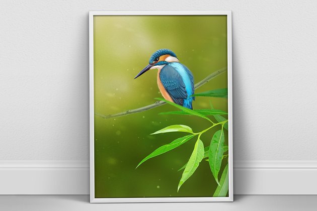 翠鸟A4海报素材 Kingfisher Portrait A4 psd Poster