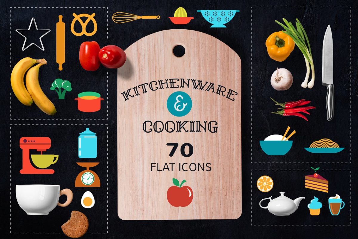 厨房烘培图标素材 Cooking & Backing 70 flat icons