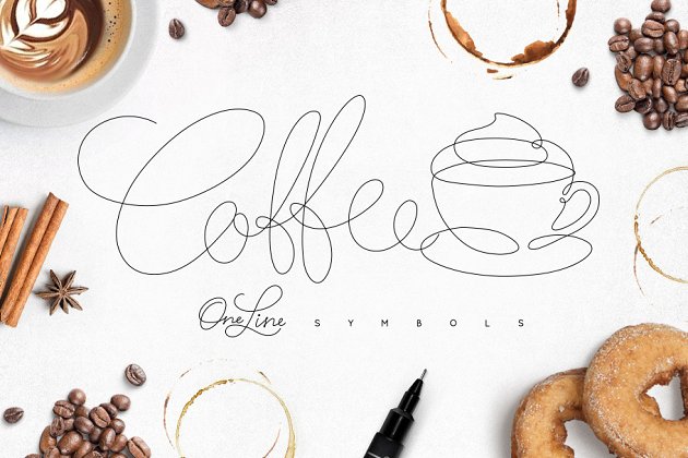 咖啡线型图形 Coffee One Line Symbols