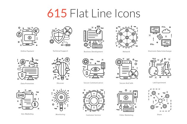 扁平化线型图标 615 Flat Line Icons