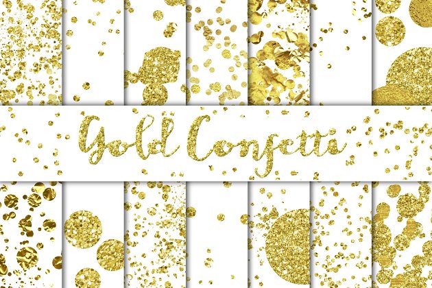 金五彩纸屑背景纹理 Gold Confetti Overlays/Backgrounds
