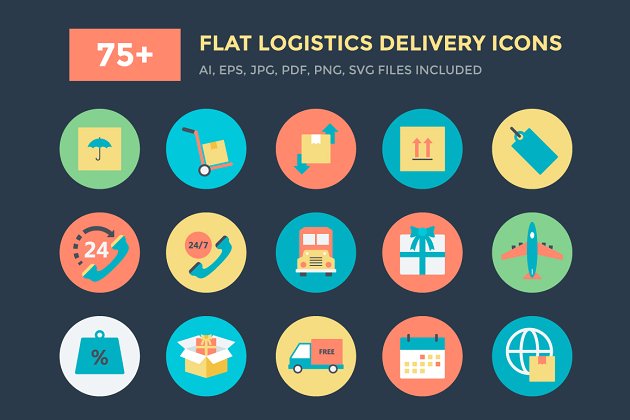 物流配送图标设计 75+ Flat Logistics Delivery Icons