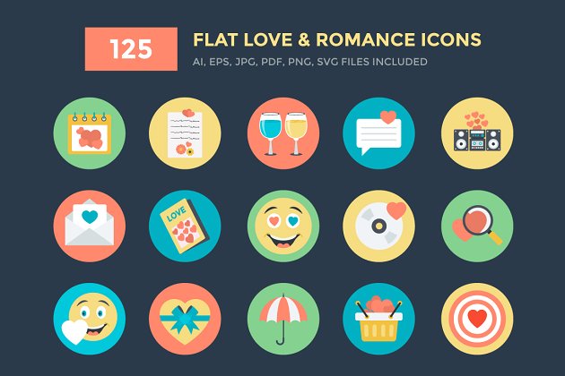 爱情和浪漫矢量图标下载 125 Love and Romance Vector Icons
