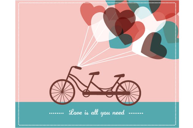 贺卡相关的卡通图片素材 Postcard with tandem bicycle