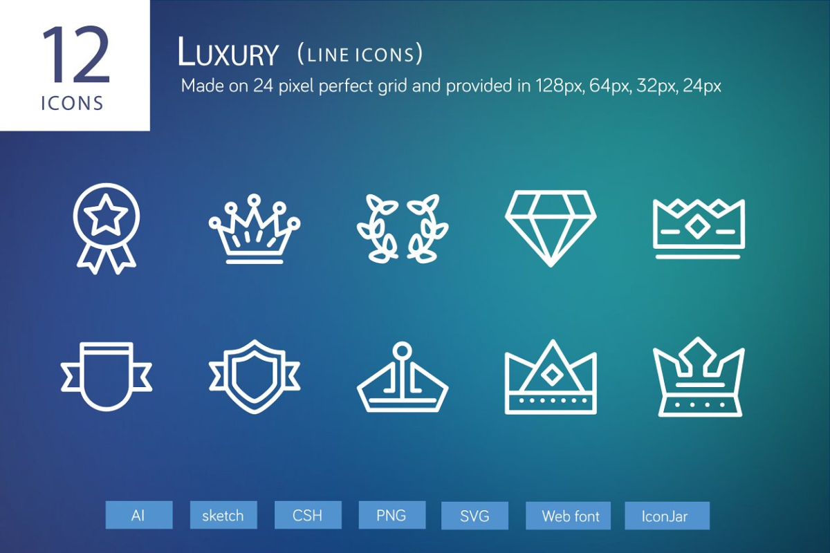奢华矢量图标 12 Luxury Line Icons
