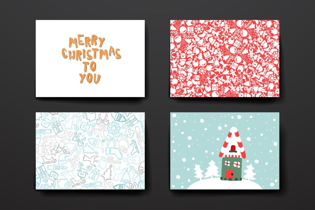 圣诞风格卡片模板 Set of Cards in Christmas style