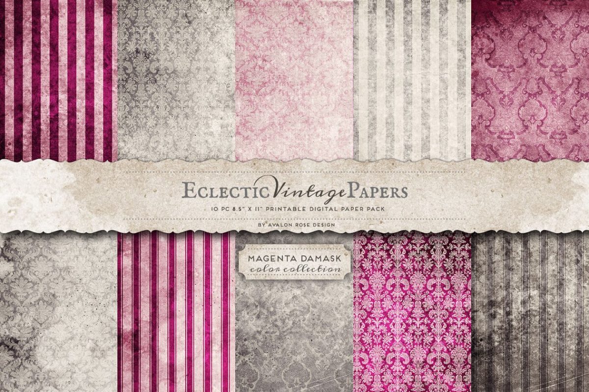 酒红锦缎背景纹理 Printable Papers – Magenta Damask