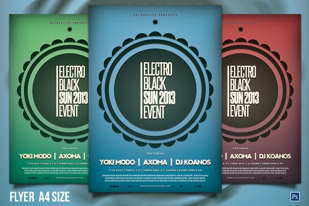 电子音乐海报设计模板 Electro Black Sun Event Flyer