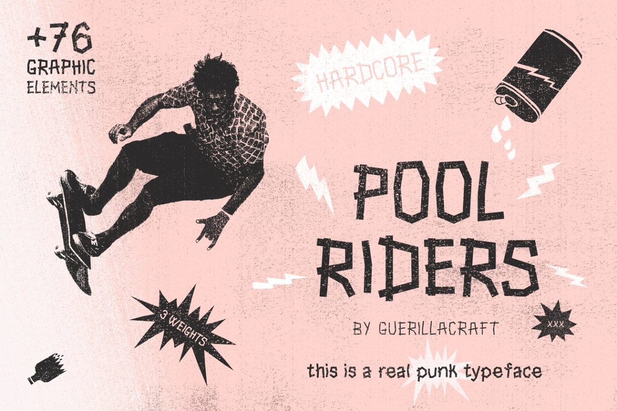 独特风格图形元素字体 Pool Riders + Graphic Elements