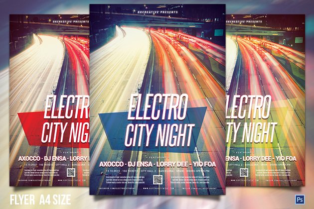 城市音乐海报制作 Electro City Night Flyer