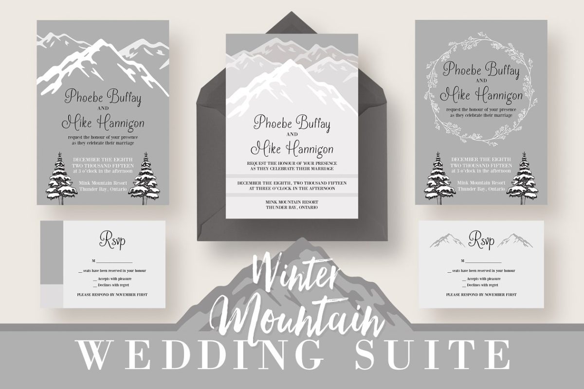 冬季婚礼邀请函模板 Winter Mountain Wedding Suite