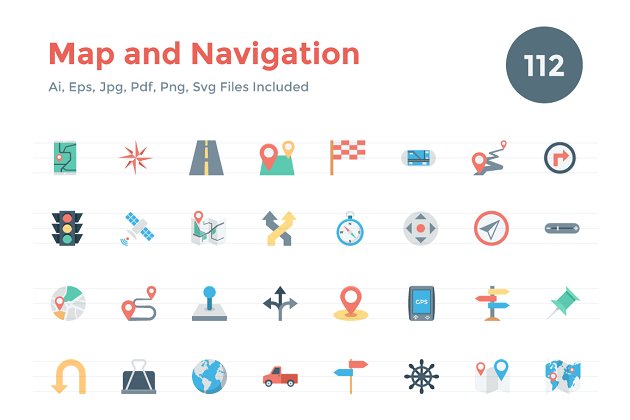 地图及导航图标 112 Flat Map and Navigation Icons