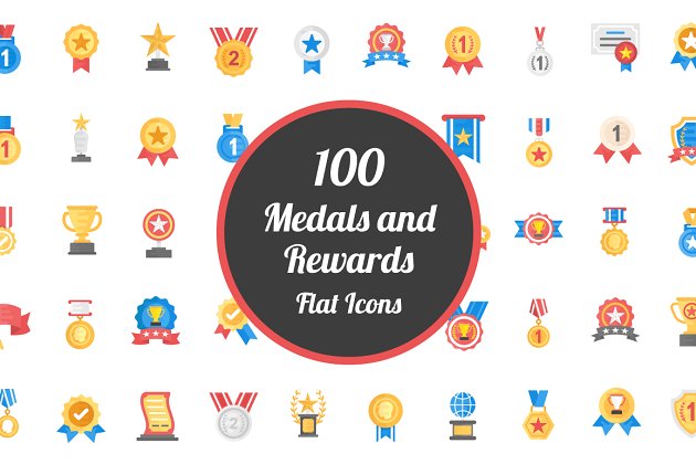 奖牌图标元素 100 Medals and Rewards Flat Icons