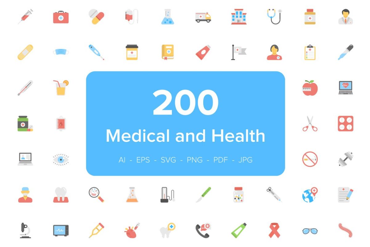 健康医疗图标下载 200 Medical and Health Flat Icons