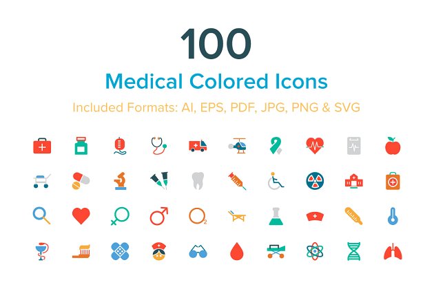 医疗彩色图标素材 100 Medical Colored Icons
