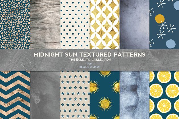 图案材质背景纹理 Midnight Sun Gold & Texture Patterns