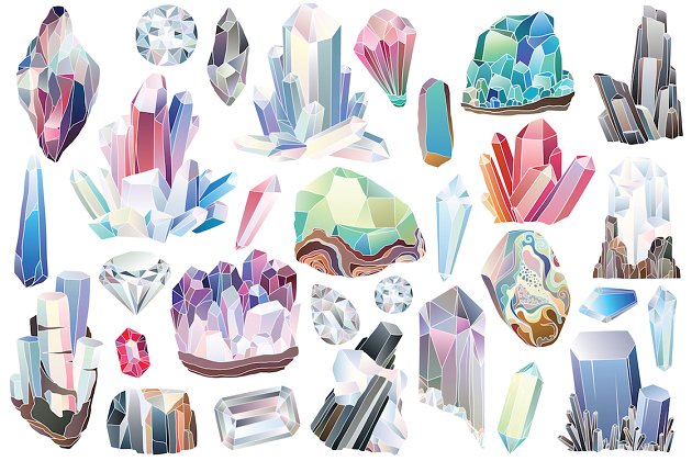 几何多边形水晶插图 29 Crystals, Gems & Diamonds Clipart