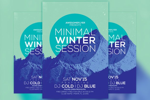 极简主义冬季派对传单模板 Minimal Winter Party Flyer Template