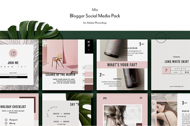 美妆类社交广告模板 Blogger Social Media Kit • Mïa