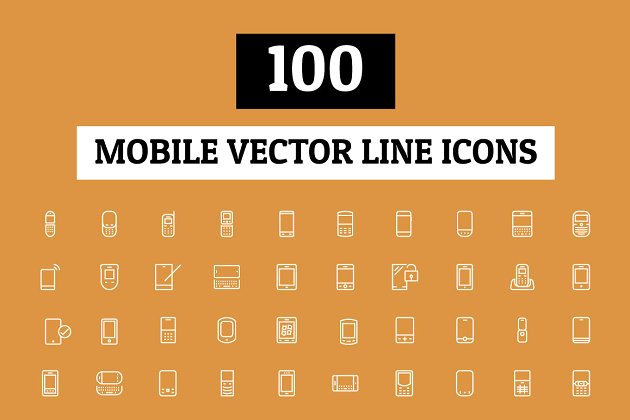 移动图标素材 100 Mobile Vector Line Icons
