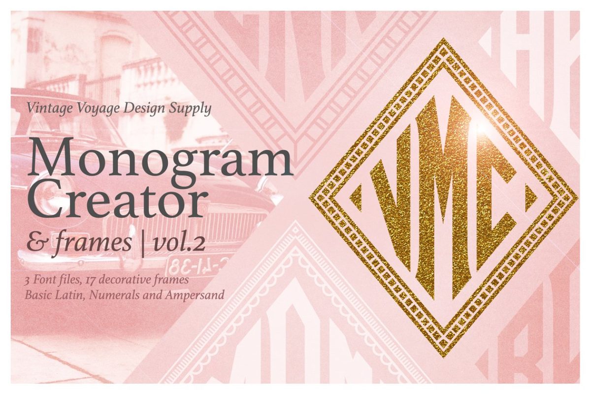 高端个性设计字体 Diamond Monogram Creator & Frames