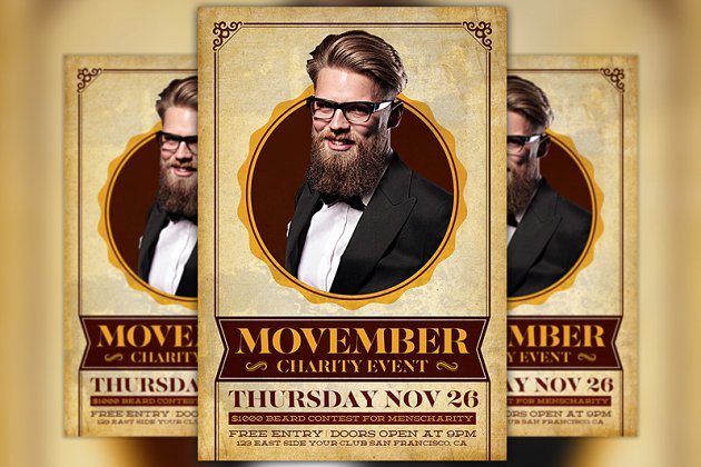 经典人物海报设计模板 Movember Charity Event Flyer