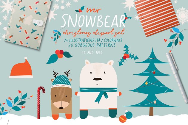 冬季圣诞节插画素材 Mr Snowbear Clipart Set
