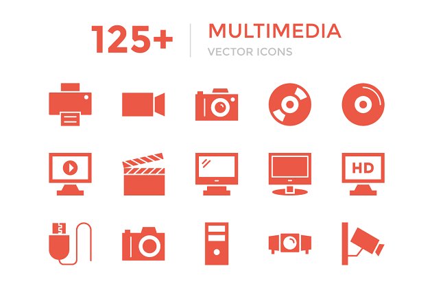 125+多媒体矢量图标 125+ Multimedia Vector Icons