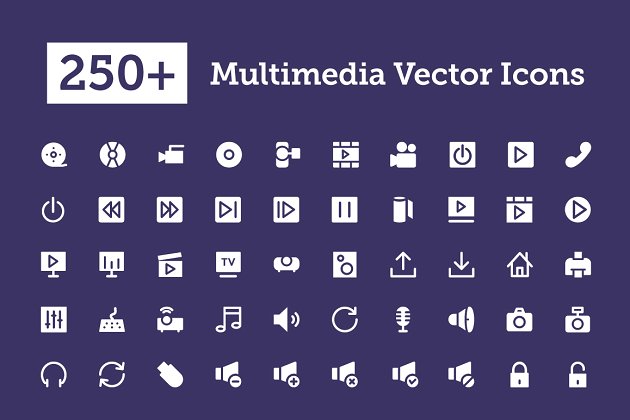 250+多媒体矢量图标 250+ Multimedia Vector Icons