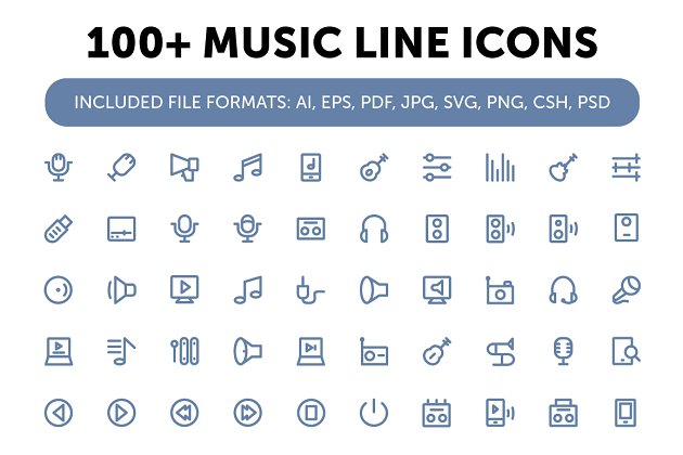 音乐矢量图标素材 100+ Music Line Icons
