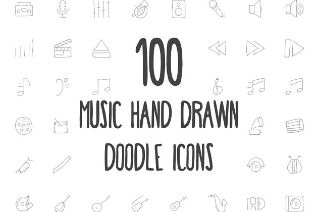 手绘音乐涂鸦图标素材 100 Music Hand Drawn Doodle Icons