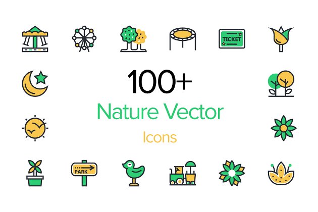 100+自然矢量图标素材 100+ Nature Vector Icons Set