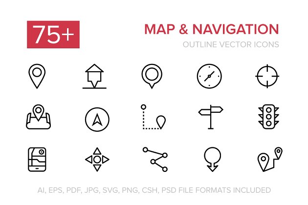 75+导航矢量图标 75+ Navigation Vector Icons