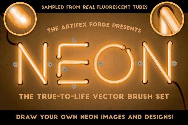 霓虹灯灯管线条AI笔刷 Neon – Realistic Brush Set