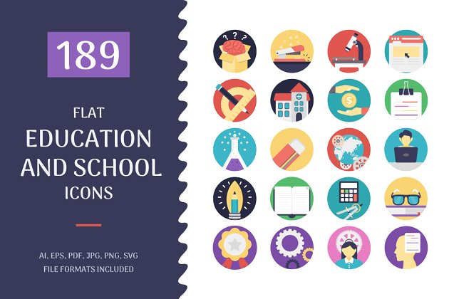 扁平化教育图标素材 189 Flat Education Icons
