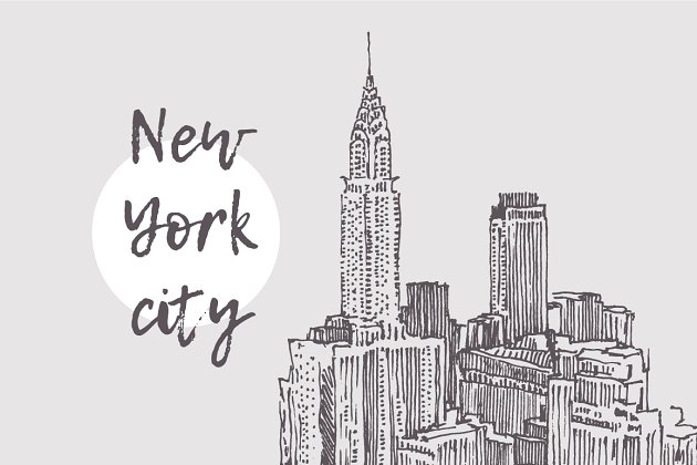 纽约市的景色插画 View of The New York city