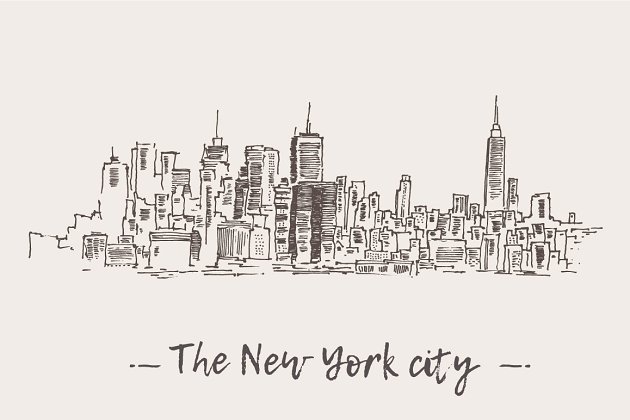 纽约市的天际线插画 Set of New York city skylines