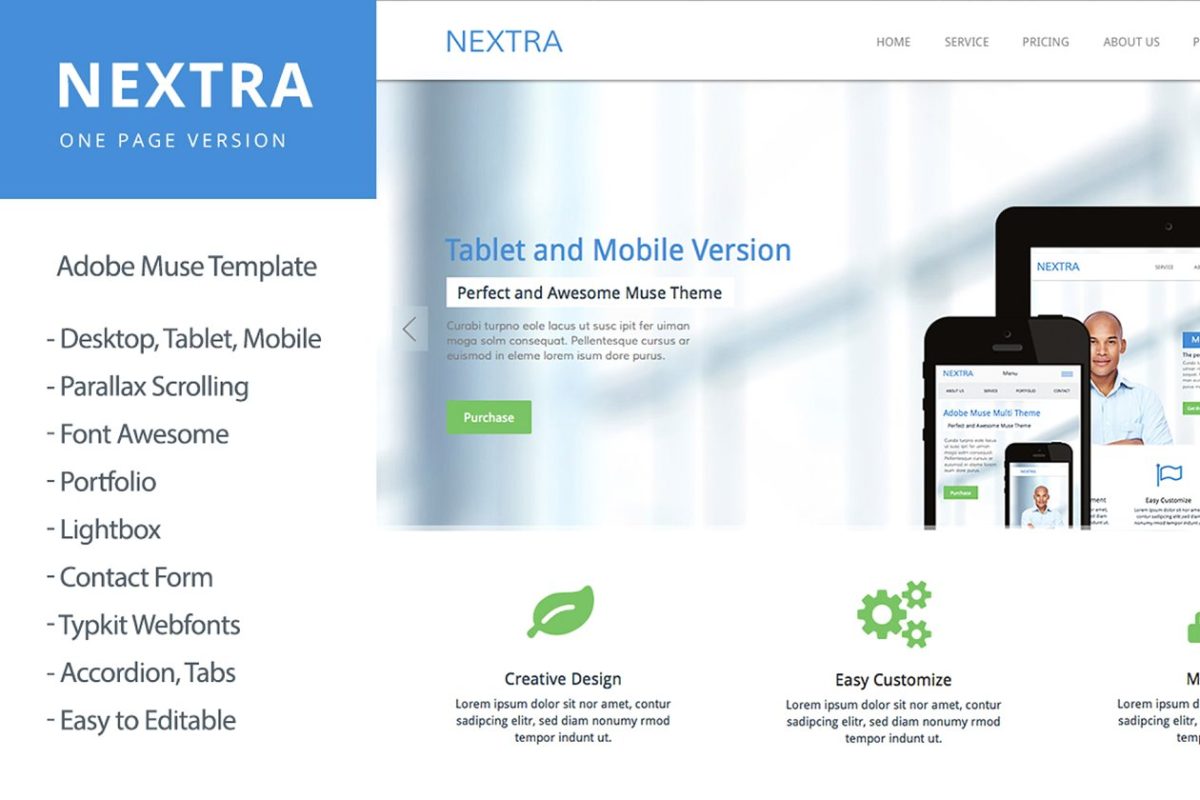 单页网站 MUSE 模板 Nextra – One Page Muse Template