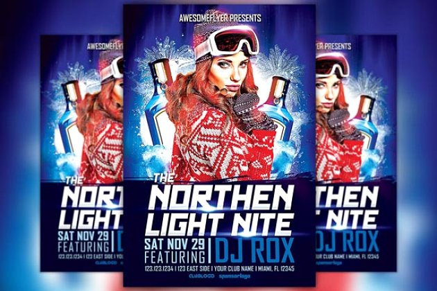 酷酷的北极光飞行模板 Northern Light Night Flyer Template