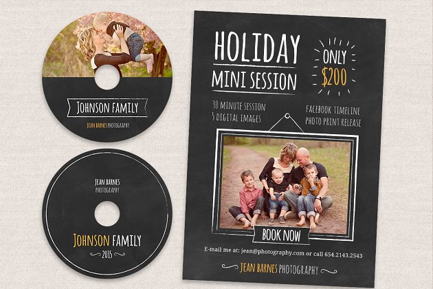 假日主题的CD光盘封面模板 Holiday Minis Flyer + cd labels