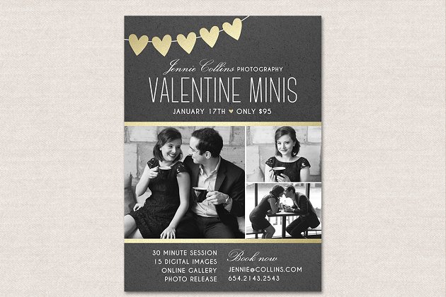 迷人的情人节海报设计模板 Valentines Mini Session Template