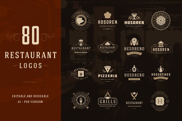 80个餐厅标志标识和徽章 80 Restaurant Logotypes and Badges