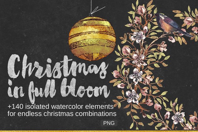 圣诞节水彩装饰 Christmas in Full Bloom (Watercolor)