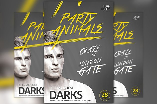 俱乐部派对传单模板 Party Animals Club Flyer Template