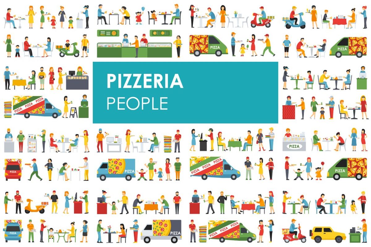 扁平化人物插画 Pizzeria – flat people set