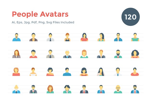 虚拟角色职业图标素材 120 Flat People Avatar Icons