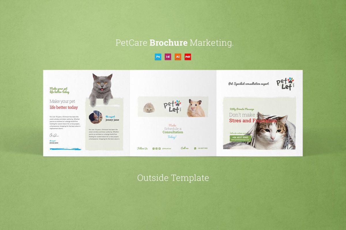 方形宠物画册模板 Pet Care Tri-Fold Brochure