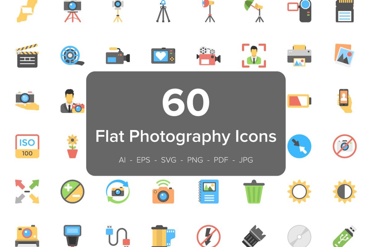摄影图标素材 60 Photography Flat Vector Icons